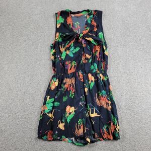 ModCloth Read it and Steep Romper Womens Medium Black Safari Animals Tie-Neck